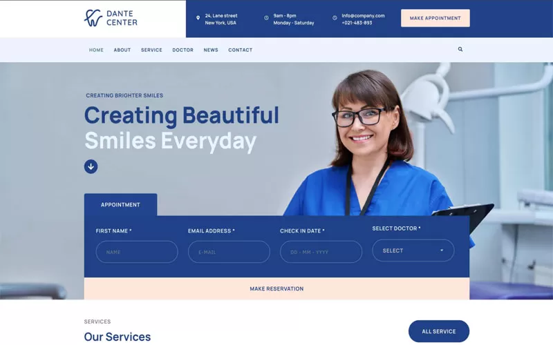 Giao diện mẫu web nha khoa ấn tượng